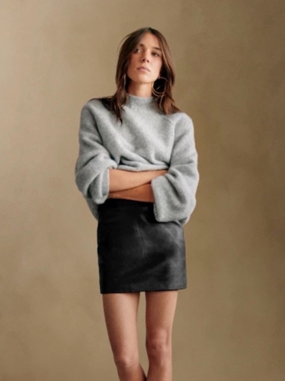 Sezane Harlow leather mini skirt black size 36